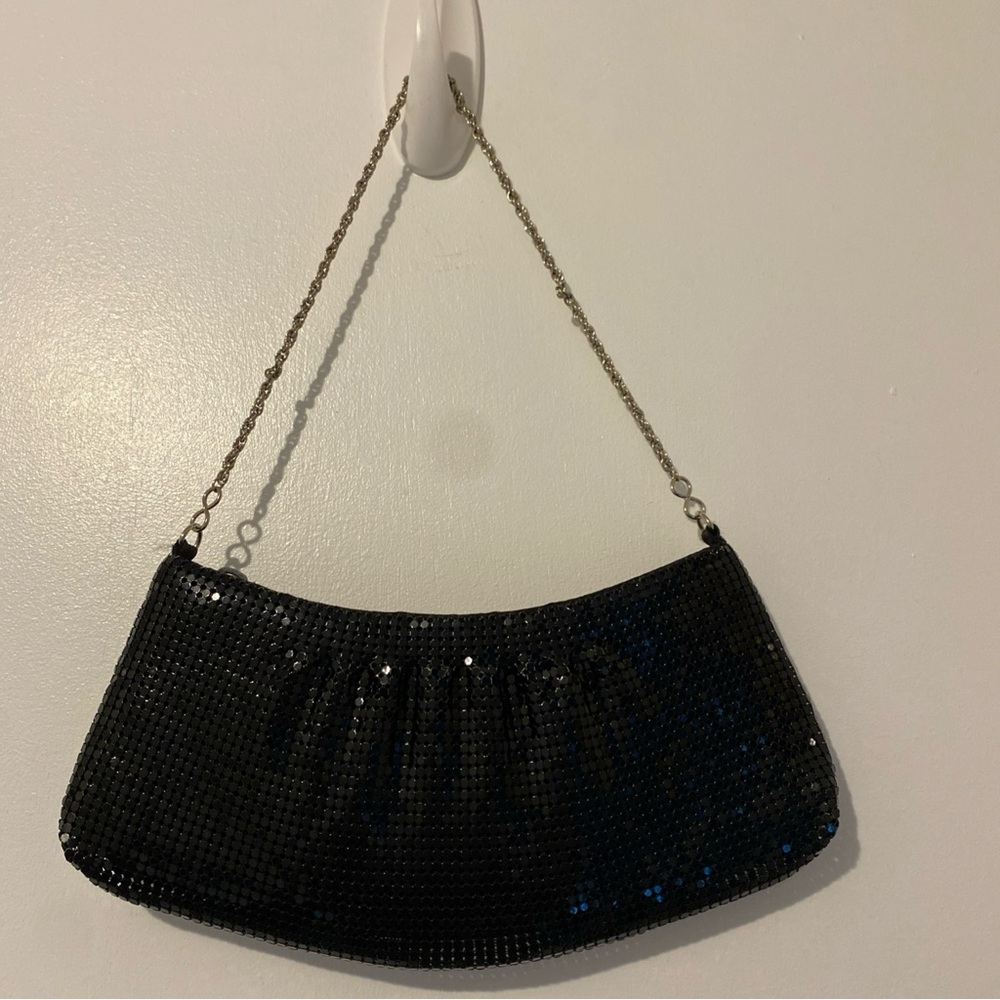 Cache Vintage Black Sequin Clutch with Chain Strap